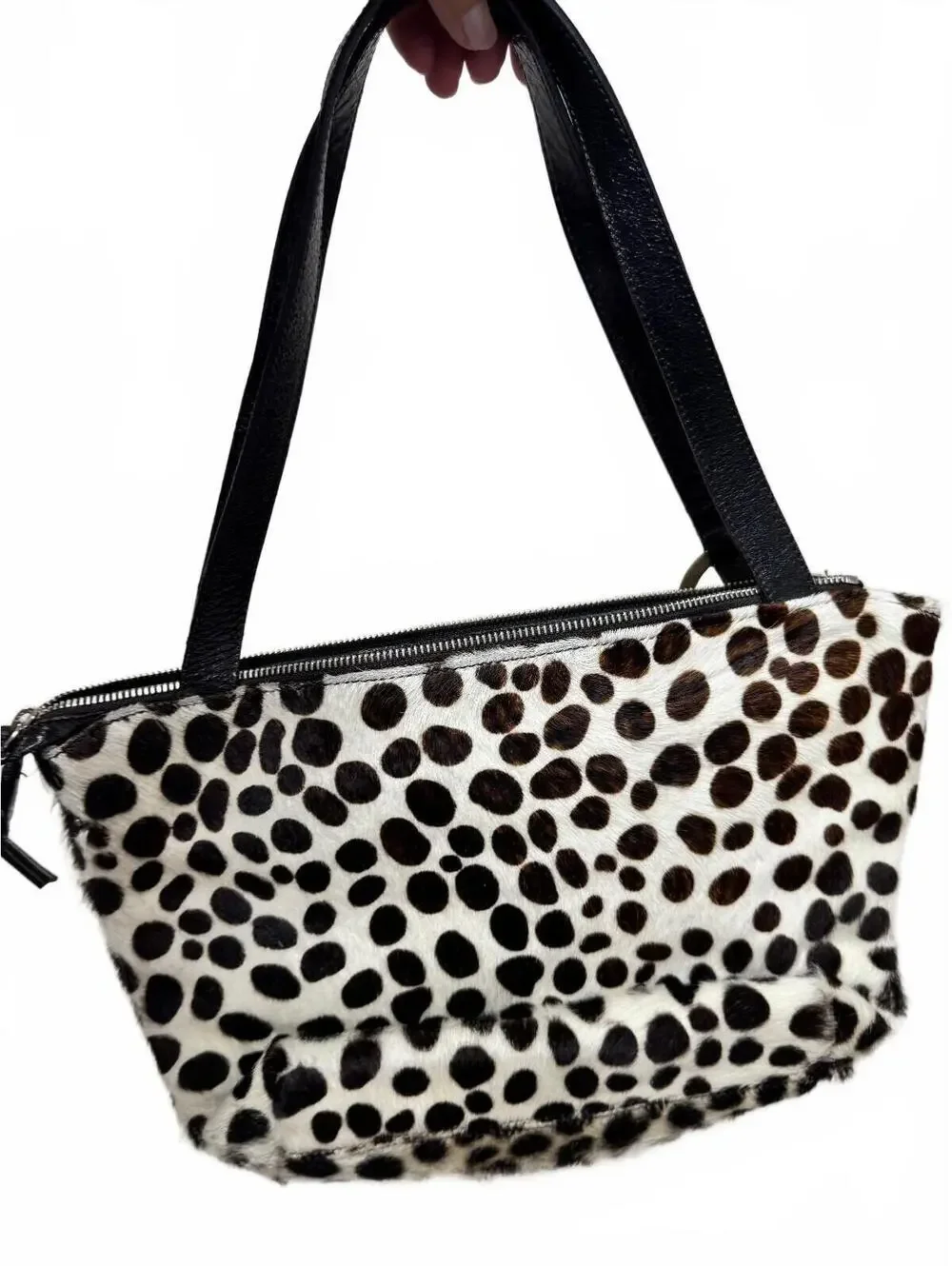 Tosca Blu Italy Dalmatian Spot Calf Hair Shoulder Bag Black Leather Accent Tote